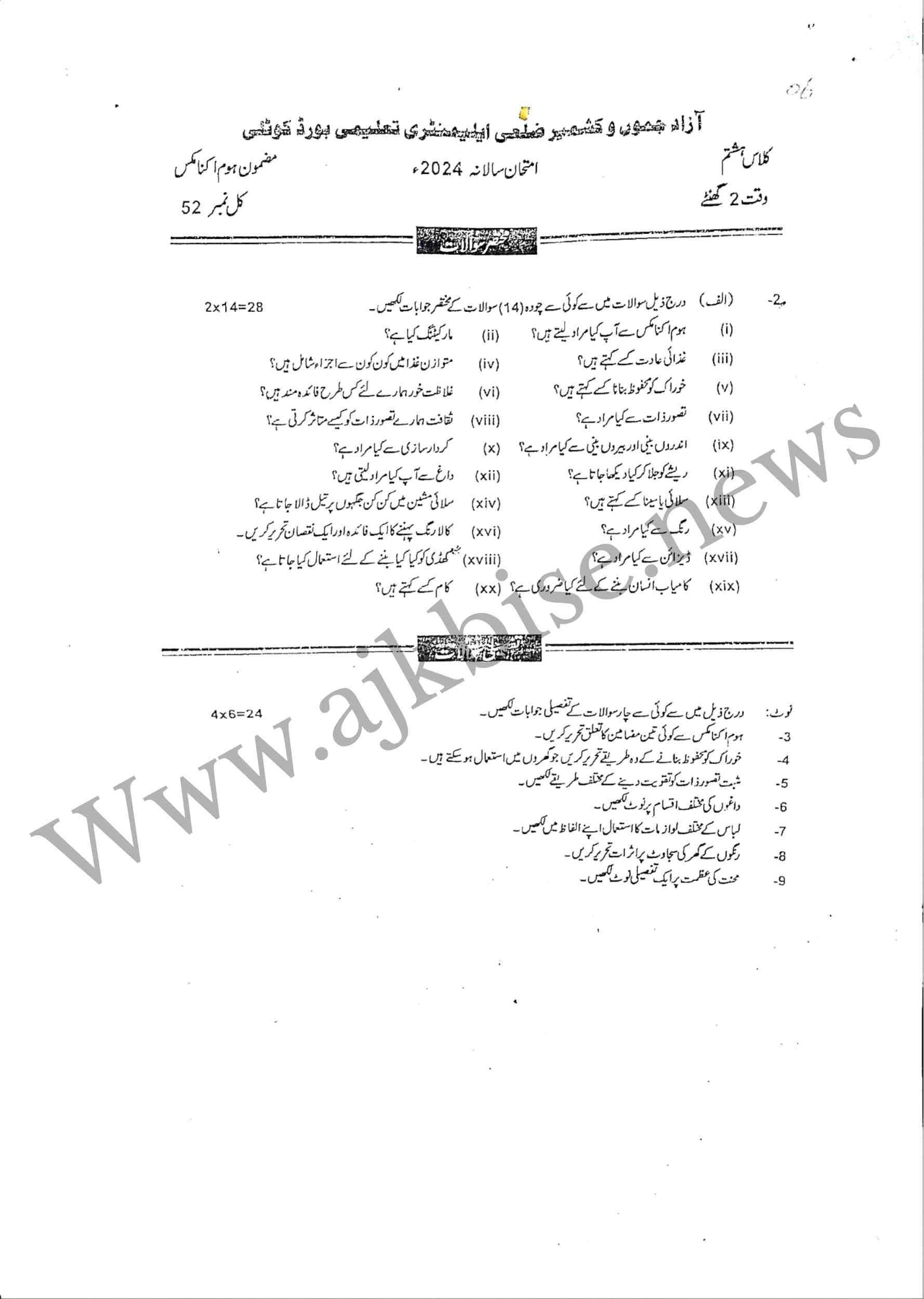 This is 8th Class Economics Objective Papers 2024