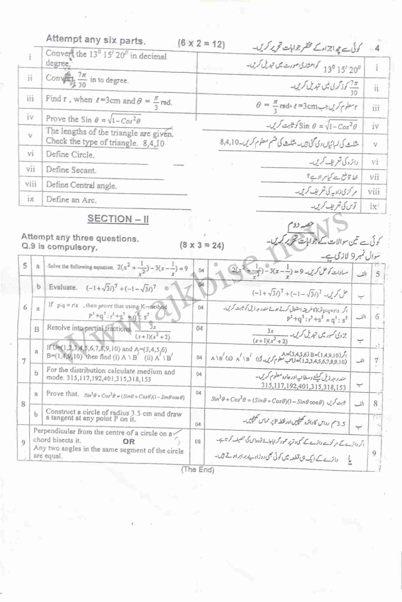 This is SSC Part-II/ 10th Class Group 2 Mathematics Science Group Objective Papers 2023 Second Time.